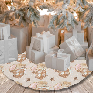 Saia Para Árvore De Natal De Poliéster Casa de Biscoito de Gengibre de Natal Cookies Rosa