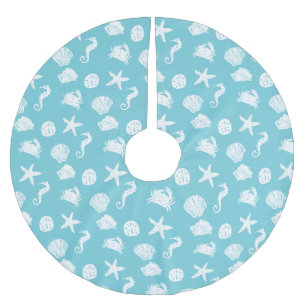 Saia Para Árvore De Natal De Poliéster Casa de praia náutica do Natal das criaturas do