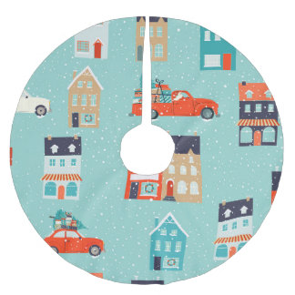 Saia Para Árvore De Natal De Poliéster Casas de inverno de Natal Carro Vermelho
