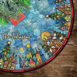 Saia Para Árvore De Natal De Poliéster Casas de vidro colorido personalizadas para o Nata