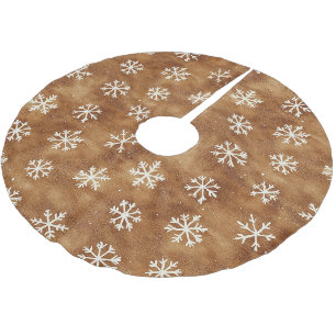 Saia Para Árvore De Natal De Poliéster Castanho Branco Inverno Flocos de Neve Natal Natal