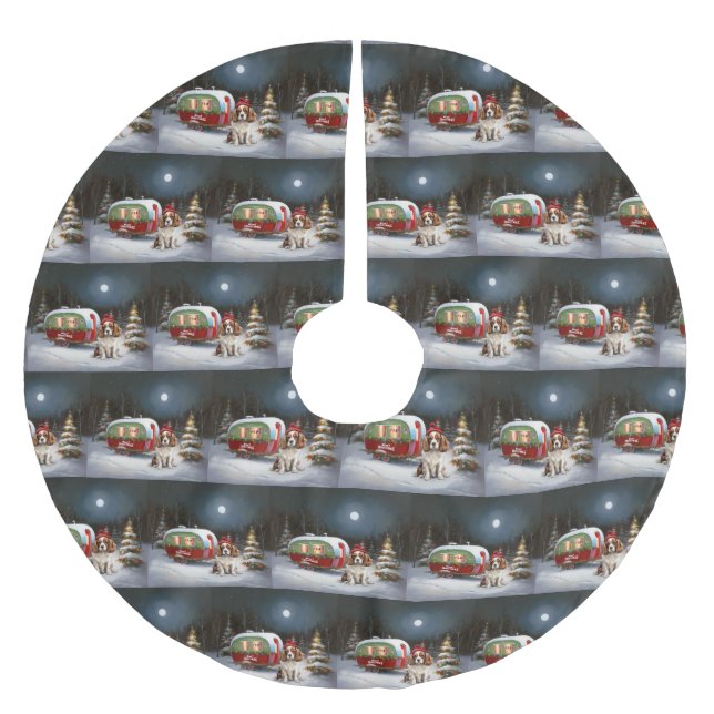 Saia Para Árvore De Natal De Poliéster Cavalier King Charles Spaniel Caravan Natal (Frente)