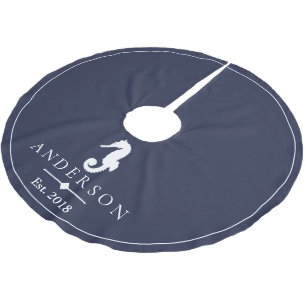 Saia Para Árvore De Natal De Poliéster Cavalo marinho & azuis marinhos brancos litorais  