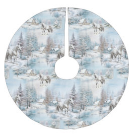 Saia Para Árvore De Natal De Poliéster Cenário de neve do inverno em cavalos