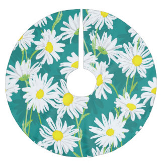 Saia Para Árvore De Natal De Poliéster Chamomile Turquoise: Ilustração Sem Costura Floral
