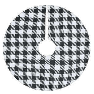 Saia Para Árvore De Natal De Poliéster Cheque de Gingham Branco Simples e Preto Moderno
