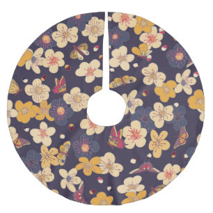Saia Para Árvore De Natal De Poliéster Cherry Blossom Butterfly Impressão asiático