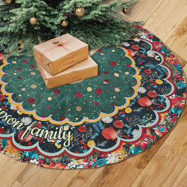 Saia Para Árvore De Natal De Poliéster Chic Floral verde vermelho Natal personalizado
