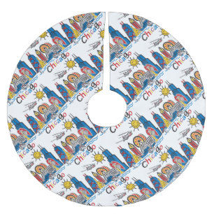 Saia Para Árvore De Natal De Poliéster Chicago Kids Skyline