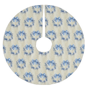 Saia Para Árvore De Natal De Poliéster Chinoiserie Azul Vintage Coroa Damasco Antigo