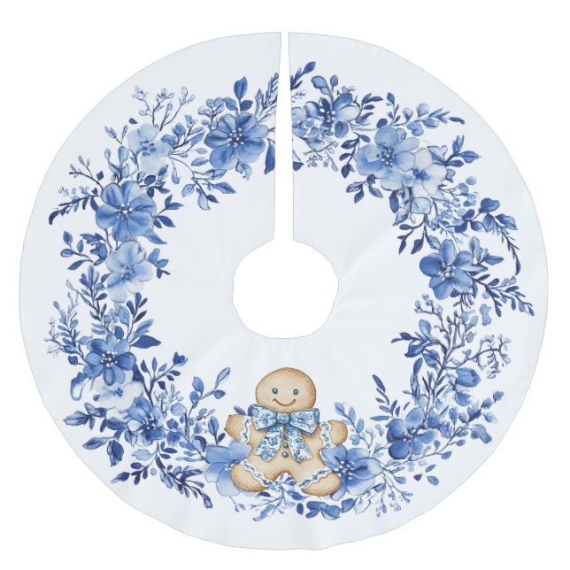 Saia Para Árvore De Natal De Poliéster Chinoiserie Blue White Floral Gingerpão (Frente)
