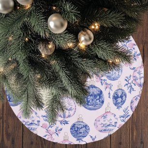 Saia Para Árvore De Natal De Poliéster Chinoiserie Natal Rosa e Azul 
