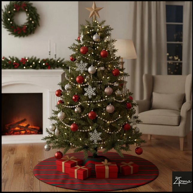 Saia Para Árvore De Natal De Poliéster Christmas Diagonal Stripes Red Green Bow (Criador carregado)