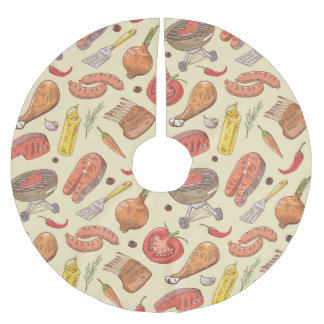 Saia Para Árvore De Natal De Poliéster Churrasco, churrasco, fundo sem costura desenhado 