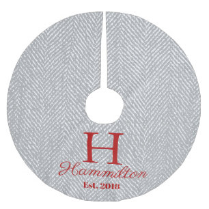 Saia Para Árvore De Natal De Poliéster Cinza Rústica Elegante Herringbone Personalizada