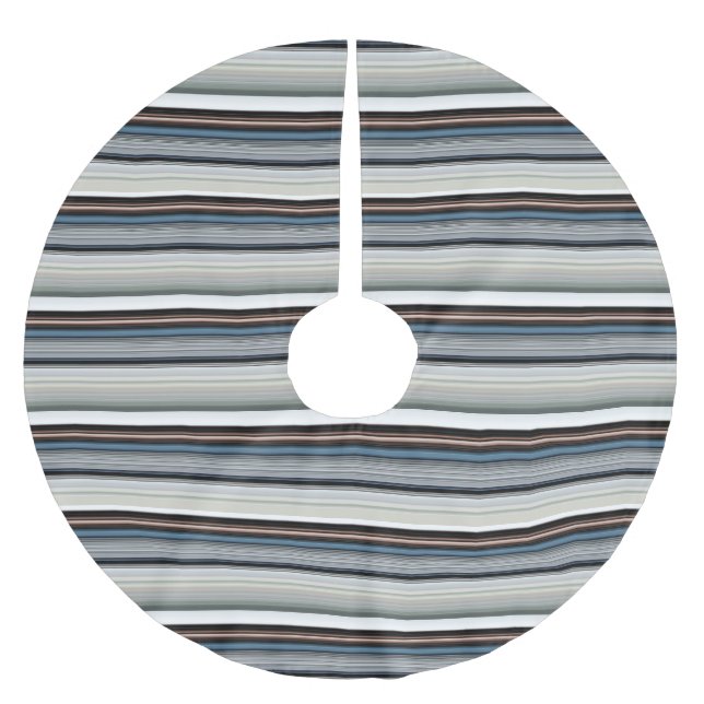 Saia Para Árvore De Natal De Poliéster Cinzas brancas listras brancas (Frente)