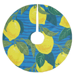 Saia Para Árvore De Natal De Poliéster Citrus Lemon: Vintage Desenhada À Mão Sem Costura.