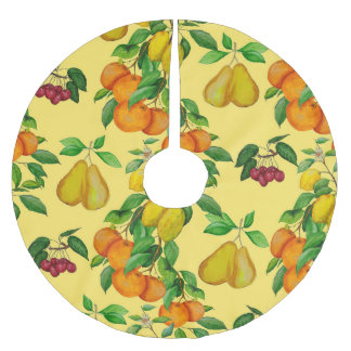 Saia Para Árvore De Natal De Poliéster Citrus, pera, cereja: impressão de aquarela.