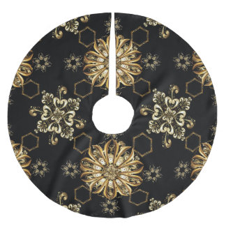 Saia Para Árvore De Natal De Poliéster Clássica Vintage: Ouro Oriental Sem Costura.