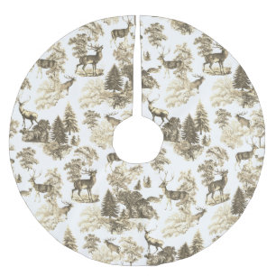 Saia Para Árvore De Natal De Poliéster Clássico Elegante Beige Sepia Deer Woodland