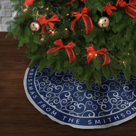 SAIA PARA ÁRVORE DE NATAL DE POLIÉSTER CLASSY SILVER & MARINHO BLUE CHRISTMAS DAMASK PERS