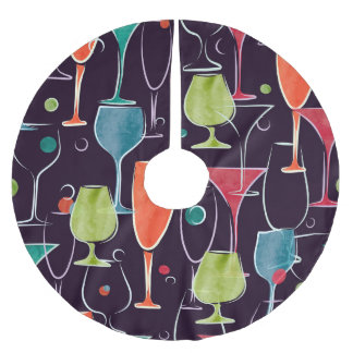 Saia Para Árvore De Natal De Poliéster Cocktails de aquarela, padrão de safra colorido.