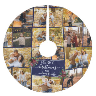 Saia Para Árvore De Natal De Poliéster Colagem de Fotos da Família Feliz Natal Poinsettia