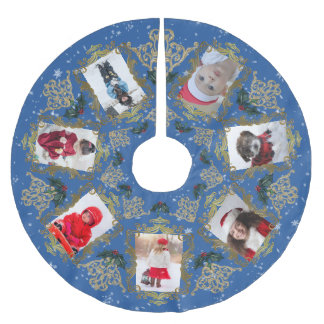 Saia Para Árvore De Natal De Poliéster Colagem de Fotos de Natal da Família de Trim Doura