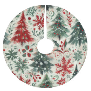 Saia Para Árvore De Natal De Poliéster Colagem de Motifs de Natal Vermelhos e Verdes
