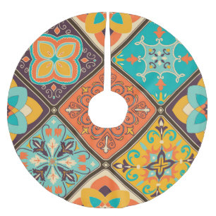 Saia Para Árvore De Natal De Poliéster Colorida azulejo de retalhos de inspiração islâmic