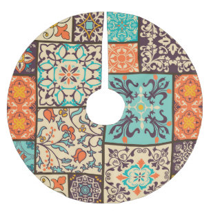 Saia Para Árvore De Natal De Poliéster Colorida Azulejo de retalhos: Motifs Majolica Islâ