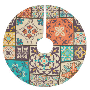 Saia Para Árvore De Natal De Poliéster Colorida Patchwork Islâmica: Vintage Azulejo.
