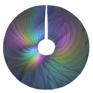Saia Para Árvore De Natal De Poliéster Colorido com arte abstrata moderna azul do Fractal