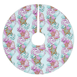 SAIA PARA ÁRVORE DE NATAL DE POLIÉSTER COOKIES E CANDIDATOS DE NATAL VERDE E PURPAS