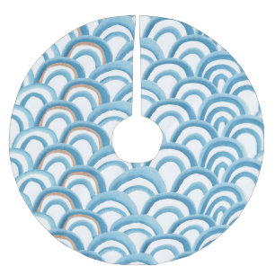 Saia Para Árvore De Natal De Poliéster Cor da água de onda azul, pintura sem costura.