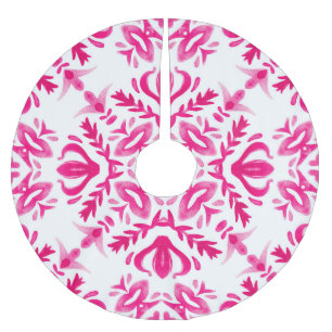 Saia Para Árvore De Natal De Poliéster Cor d'água rosa: design de azulejo geométrico.