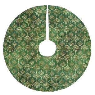 Saia Para Árvore De Natal De Poliéster Cor damasco de colheita verde de folha de ouro Ele