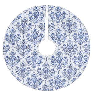 Saia Para Árvore De Natal De Poliéster Cor damasco florescente - azul