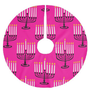 Saia Para Árvore De Natal De Poliéster cor-de-rosa menorah hanukkah purificador impressão