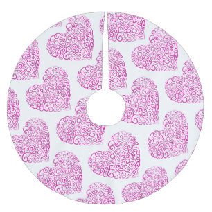 Saia Para Árvore De Natal De Poliéster Coração rosa para escrita manual espiral para o Di