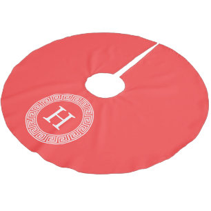 Saia Para Árvore De Natal De Poliéster Coral Red Wht Grego - Chave Rnd Frame Monograma In