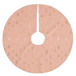 Saia Para Árvore De Natal De Poliéster Coral rosa Elegante e ananás Dourados