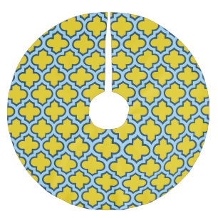 Saia Para Árvore De Natal De Poliéster Corante amarelo e azul-bebê, latido, quatrefoil