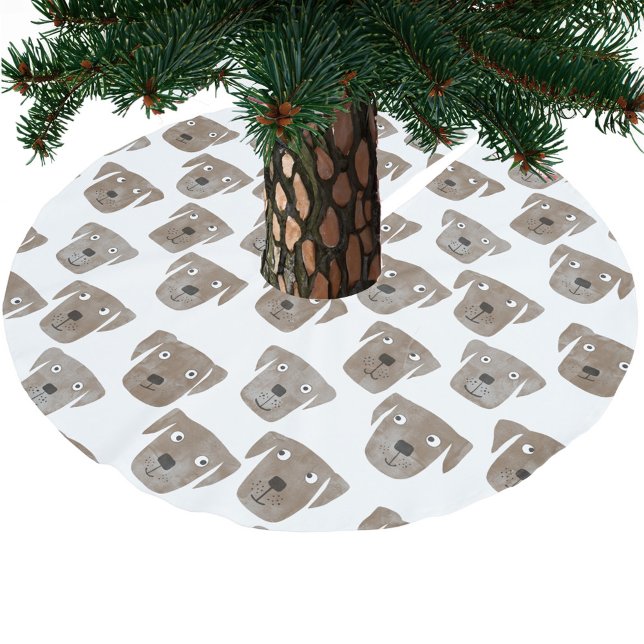 Saia Para Árvore De Natal De Poliéster Corante de chocolate Labrador Retriever Cachorro A (Fun Chocolate brown Labrador Retriever dog pattern festive Christmas tree skirt)