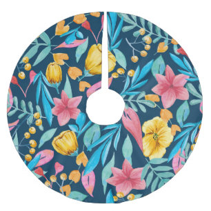Saia Para Árvore De Natal De Poliéster Cores de água botânica: flores, folhas, ornamento.