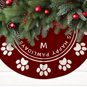 Saia Para Árvore De Natal De Poliéster Coroa de Monograma com Impressão de Pata Pet Burgu