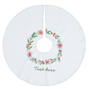 Saia Para Árvore De Natal De Poliéster coroa floral de aquarela vermelha e branca adicion