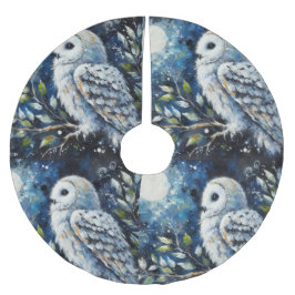 Saia Para Árvore De Natal De Poliéster Coruja Branca em Ramificação em Pintura à Lua