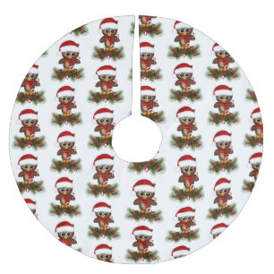 Saia Para Árvore De Natal De Poliéster Coruja-De-Natal Bonita Na Camisa Do Pinheiro
