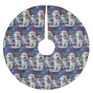 Saia Para Árvore De Natal De Poliéster Coton De Tulear Terra de Maravilhas de Natal Alegr
